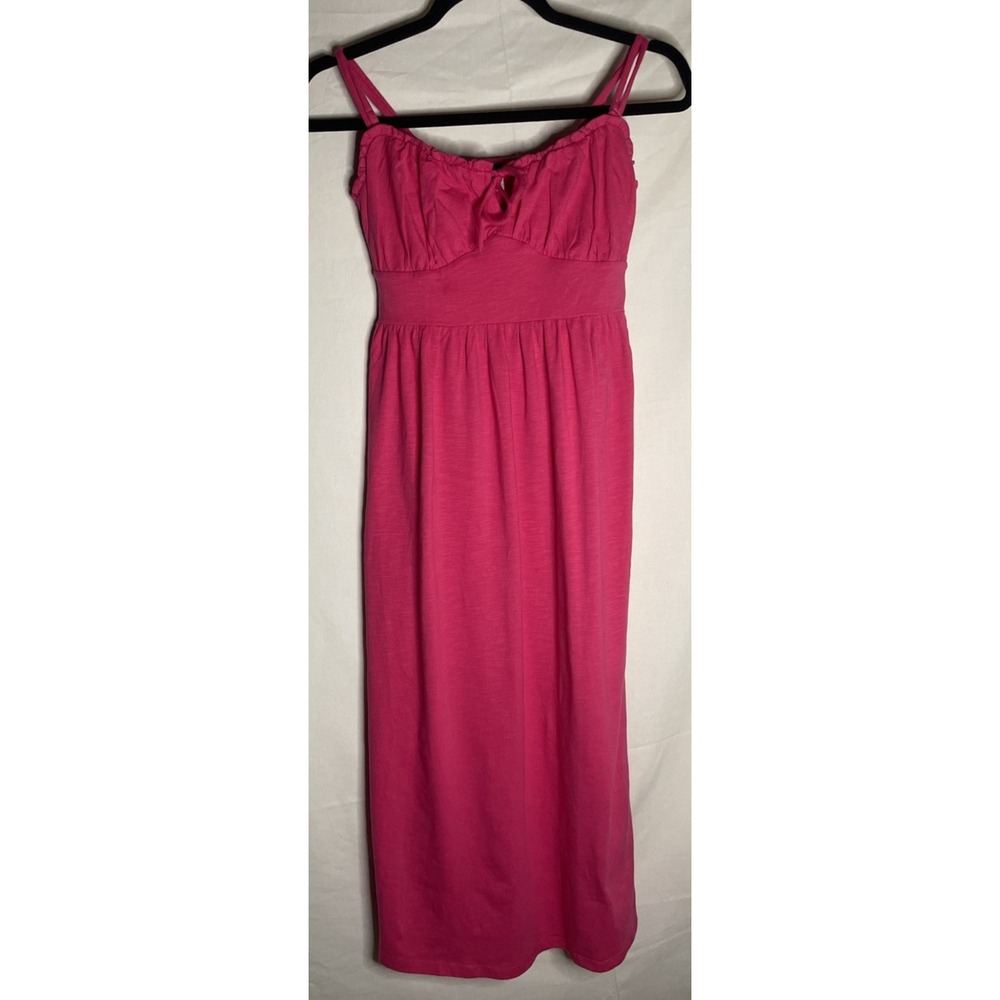 Old Navy Womens XS Pink Cotton Blend Smocked Back Midi Dress Sleeveless Pockets